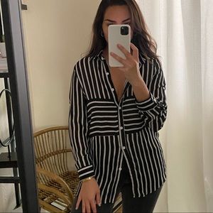 Striped black and white button down top
